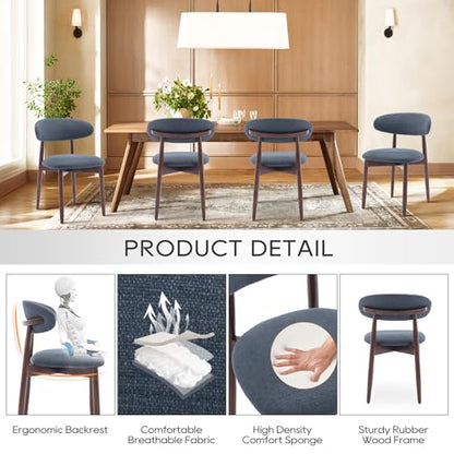 COLAMY Wooden Dining Chairs Set of 4, Modern Fabric Upholstered Dining Room Chair, Farmhouse Kitchen Side Chairs with Foot Pegs, Blue - color: Blue, size: Set of 4