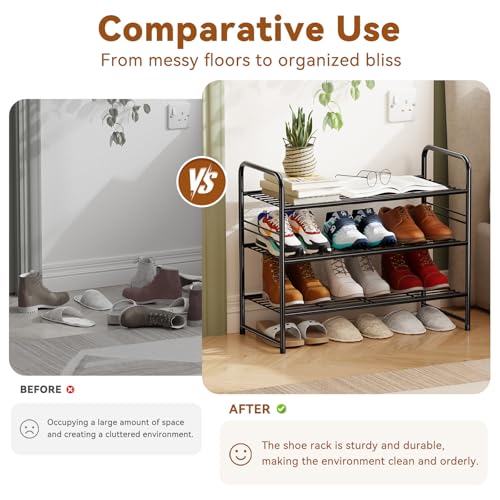 Simple Shoe Rack, 3 Tier Heavy Duty Metal Shoe Shelf 27 Inch Wide, Black - color: Black, size: 3 Tier