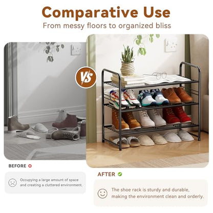 Simple Shoe Rack, 3 Tier Heavy Duty Metal Shoe Shelf 27 Inch Wide, Black - color: Black, size: 3 Tier