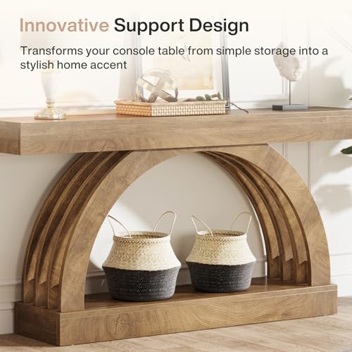 Tribesigns 63-Inch Entryway Table, 2-Tier Sofa Table Behind the Couch, Farmhouse Narrow Unique Arched Console for Hallway, Living Room, Foyer