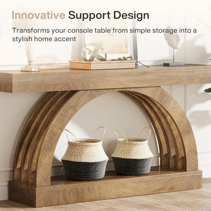 Tribesigns 63-Inch Entryway Table, 2-Tier Sofa Table Behind the Couch, Farmhouse Narrow Unique Arched Console for Hallway, Living Room, Foyer