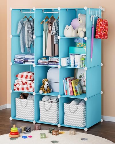 CUBEDIY Baby Closet Organizer for Nursery - Durable Baby Wardrobe Armoire for Closet - Customizable Dresser Shelves - Waterproof Shelf Clothes Organizer w/Wall Fixation (Blue) - color: Light Blue