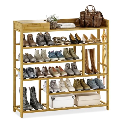 Bamworld Shoe Rack for Front Door Entrance Bamboo Shoe Organizer with Storage Box Free Standing Shoe Cabinet Shoe Storage Shelf for entryway, Closet and Doorway (Natural) - color: Natural Wood, size: Shoe Rack
