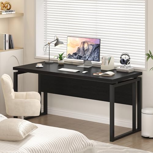 EXCEFUR Black Desk for Home Office, Modern Computer Desk, Wood and Metal Writing Study Table for Workstations, Living Room, Bedroom, 53 Inch - color: Black