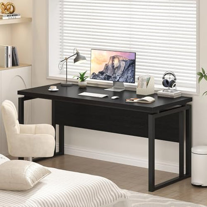 EXCEFUR Black Desk for Home Office, Modern Computer Desk, Wood and Metal Writing Study Table for Workstations, Living Room, Bedroom, 53 Inch - color: Black