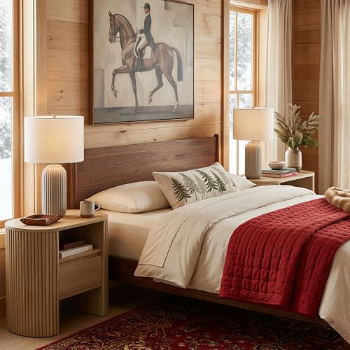 Fluted Nightstand with Drawer, Wood Bedside Table with Storage Shelf, Night Stand for Bedroom, Small Side Table for Living Room, Modern End Table for Small Space