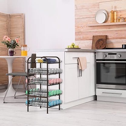 smusei 5 Tier Water Bottle Organizer Vertical Free Standing Storage Shelf Metal Beverage Rack Dispenser Large Capacity Bottled Water Holder Stand for Kitchen Party Pantry, Bronze - size: 5 Tier