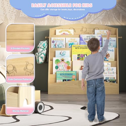 NACHES 5-Tier Kids Bookshelf - Toddler Book Display Shelves, Montessori Bookshelf for Kindergarten, Nursery, Bedrooms, Classrooms - Wooden Children Book Display (Natural) - color: Natural Wood