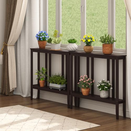 ELYKEN Bamboo 2-Tier Narrow Console Table, 36.2" Long Slim Hallway Table | Sofa Table Behind Couch with Storage Shelf for Entryway, Living Room, Foyer - color: Brown