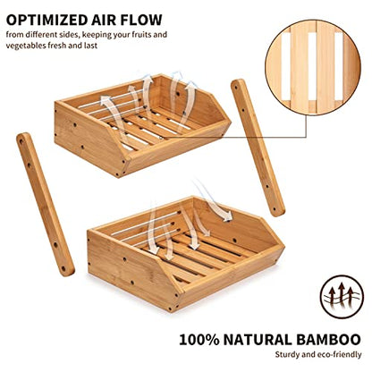 Merysen 2-Tier Bamboo Fruit Basket for Kitchen Countertop, Self-assembly | Large Fruit Holder Stand, Suitable for Bread, Snacks, Vegetables, Produce, Home Storage and Display - size: 2 Tier Bamboo
