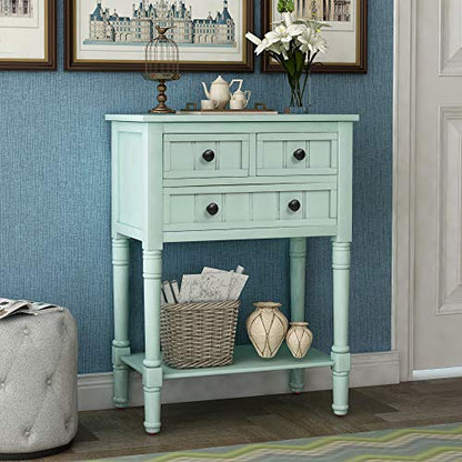 Knocbel Slim Antique Entry Console Table with Drawers & Bottom Open Shelf, Solid Wood Sofa Couch Table for Entryway Hallway Living Room (Mint Green) - color: Mint Green