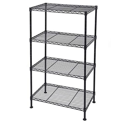 4-Tier Wire Shelving Unit, Adjustable Steel Storage Rack with Leveling Feet, Freestanding Metal Shelves, for Kitchen Pantry Closet Laundry Garage, Black - color: Black, 4 Tier-19.69"