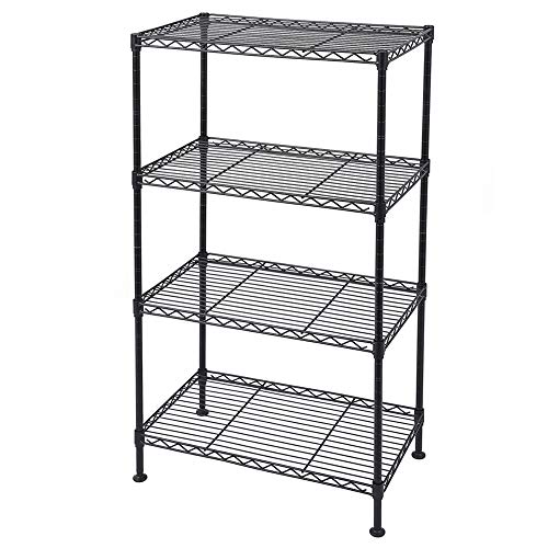 4-Tier Wire Shelving Unit, Adjustable Steel Storage Rack with Leveling Feet, Freestanding Metal Shelves, for Kitchen Pantry Closet Laundry Garage, Black - color: Black, 4 Tier-19.69"