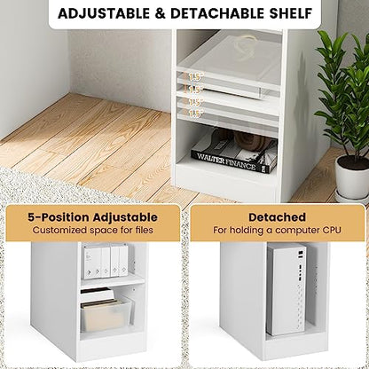 GOFLAME White Computer Desk, Home Office Desk with Large Drawers, Hutch, Keyboard Tray, 5-Position Adjustable Open Shelves, Easy Assembly, Writing Desk for Bedroom, Small Space, Living Room, White - color: White