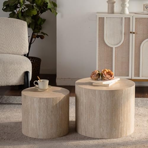 Nesting Coffee Table Set of 2, Modern Round Wooden Coffee Tables, Accent End Side Table for Small Space Living Room,Amber - color: Amber