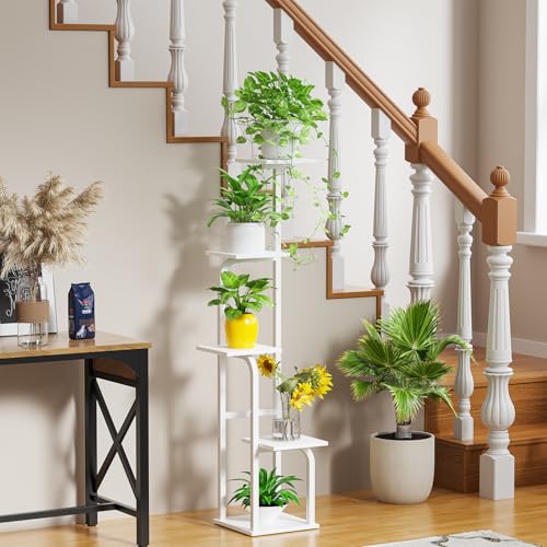 Asgolion 5 Tier Plant Stand Indoor, Plant Shelf for Multiple Plants, Flower Pot Holder Shelf, Planter Display Rack for Patio Garden Balcony Living Room Bedroom Decor, White