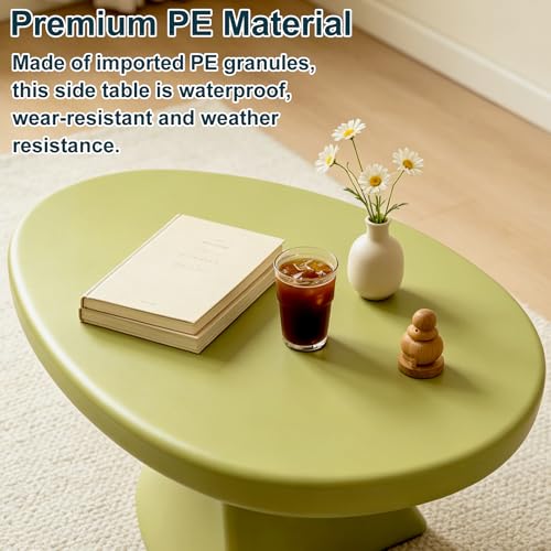 16" Modern Z-Shaped Round Side Table, Matcha Green Accent End Table, Unique PE Small Coffee Table for Living Room Bedroom, No Assembly Indoor/Outdoor Nightstand - color: Dark Green-z