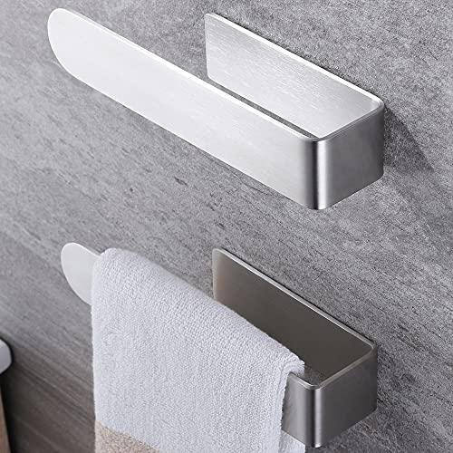 Taozun Adhesive Towel Bar Stainless Steel Hand Towel Holder 2 Pack Silver | Towel Rack, Easy to Install, No Drilling, Sturdy, Holds Well, Space Saver, for Bathroom/Bath/Kitchen/RV, Stick on Smooth Wall - color: Silver, size: 8-inch(2 Pack)