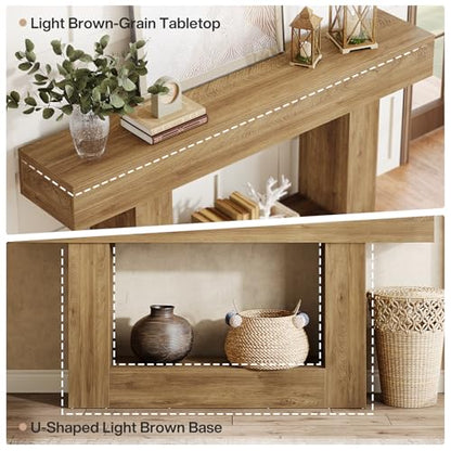 Tribesigns 63-Inch Long Console Table, 2-Tier Entryway Table Sofa Table with Storage, Farmhouse Wood Behind Couch Table for Living Room, Hallway, Light Brown - color: Light Brown