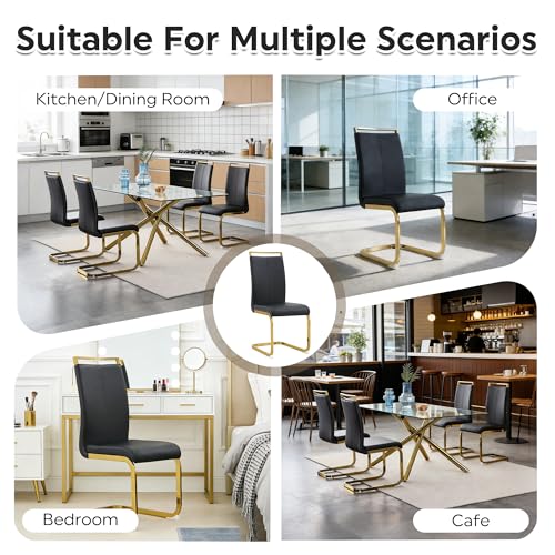 Baysitone Modern Dining Chairs Set of 2, Side Dining Room Chairs with Golden Legs, Kitchen Chairs with Faux Leather Padded Seat High Back for Dining, Kitchen, Living Room, Black - color: Black With Gold Leg, size: Set of 2