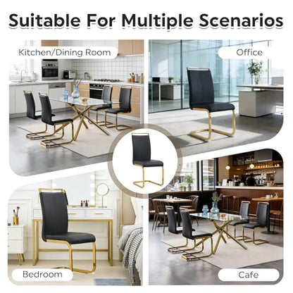 Baysitone Modern Dining Chairs Set of 4, Side Dining Room Chairs with Golden Legs, Kitchen Chairs with Faux Leather Padded Seat High Back for Dining, Kitchen, Living Room, Black - color: Black With Gold Leg, size: Set of 4