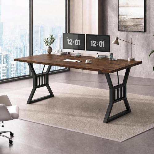 Garvee Modern Computer Desk, 70.8 Inch Home Office Work Desk,Farmhouse Gaming Writing Work from Home Study Desk,Sturdy Metal Frame for Bedroom,Home Office - color: Retro +Black