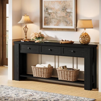Tribesigns 70.9-Inch Long Console Table with 3 Drawers, Farmhouse Entryway Table with Storage, Rectangular Narrow Sofa Table Behind the Couch, Accent Table for Hallway, Living Room, Entry, Black - color: Black