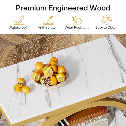 Tribesigns End Table with Storage Shelves, 3-Tier Wooden Industrial Sofa Side Table with Black Metal Frames for Living Room, Slim Nightstand and Bedside Table for Bedroom, White & Gold - color: White