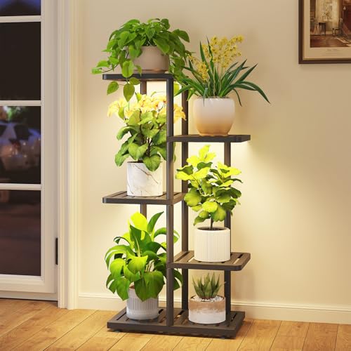 iDavosic.ly Plant Stand with Grow Light Indoor Outdoor, 4-Tier Tall Metal Flower Shelf for Heavy-Duty Large Planters, Corner Orchid Display Rack for Living Room Balcony Patio Porch, Modern Black - color: Black, size: 4 Tier with Light