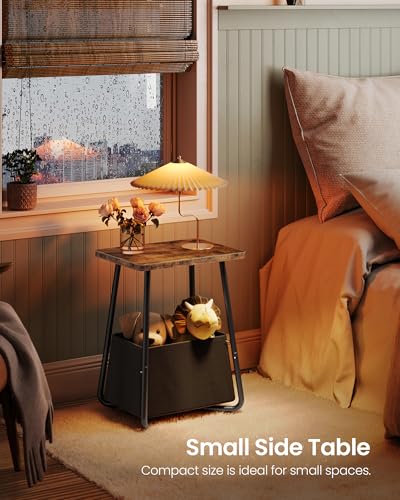 CHOEZON Nursery Side Table with Removable Fabric Basket, Small Side Table for Small Spaces, Nursery Nightstand for Couch, Bedroom, Living Room, Rustic Brown TBZ13BF - color: Rustic Brown + Black