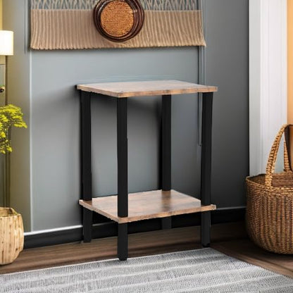 TUTOTAK End Table, Set of 2, Side Table, Nightstand, 2-Tier Storage Shelf, Sofa Table for Small Space, Living Room, Bed Room TB01BB035 - color: Brown and Black