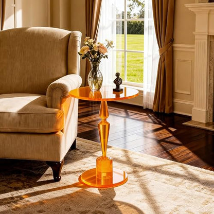 Acrylic Round Side Table, End Table Nightstand Pedestal Table for Living Room, Bedroom, Balcony (Orange, 15.7“×15.7”×21.7“) - color: Orange