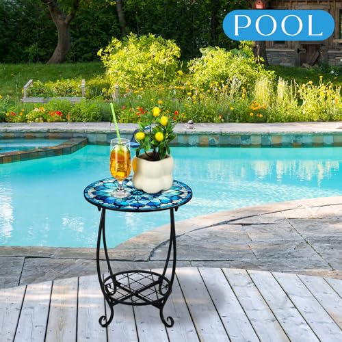 Cinnvoice Outdoor Side Table Round Small Mosaic Patio Accent Indoor End Plant Coffee Tea Table for Yard Patio Porch Garden Living Room, Bedroom(Mandala Style,12 Inch) - size: 12 Inch, style: Mandala Style