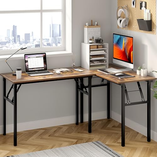 Need Office Computer Desk - 47.2L Sturdy and Heavy Duty Folding Laptop Table,Writing Table/Home Office Desk/Sewing Table,No Assembly Required,Rustic Brown AC5FB(120 * 60) - color: Rustic Brown & Black Frame, size: 47inch