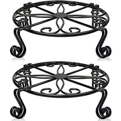 2 Pack 12"x3.1" Black Plant Stand for Flower Pot Heavy Duty Potted Holder Indoor Outdoor Metal Rustproof Iron Garden Container Round Supports Rack for Planter Bronze,Pumpkin Stand Outdoor