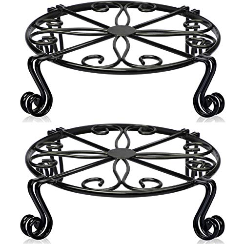 2 Pack 12"x3.1" Black Plant Stand for Flower Pot Heavy Duty Potted Holder Indoor Outdoor Metal Rustproof Iron Garden Container Round Supports Rack for Planter Bronze,Pumpkin Stand Outdoor