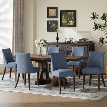 COLAMY Upholstered Dining Chairs Set of 6, Mid Century Modern Kitchen Chairs with Back, Farmhouse Fabric Side Dining Room Chairs with Wood Legs for Dining Room Restaurant, Blue - color: Blue, size: Set of 6