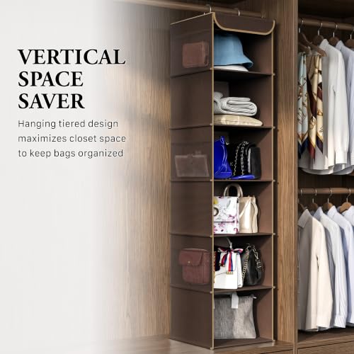 Simple Houseware 6 Shelf Hanging Closet Organizer, Brown - color: Brown, size: 6 Shelf