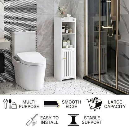 4-Tier Narrow Bathroom Cabinet, 7.9" W X 31.5" H | White PVC Material, Rack, Holder, Fits Small Spaces, for Toilet Side, Laundry Room, Kitchen, Easy Assembly - size: 7.9"D x 7.9"W x 31.5"H