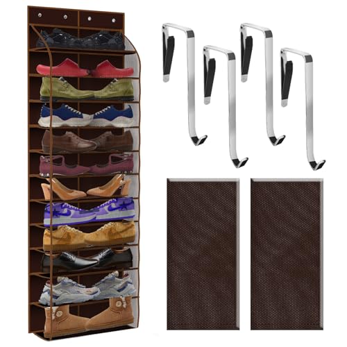 PAULONE 12 Pocket Over the Door Shoe Organizer,Reusable Breathable Large Mesh Bag Men's & Women's Sneaker Organizer,Shoe Organizer for Kids,Hanging Shoe Storage Hanging Bag (Coffee brown) - color: 12th Floor-Coffee brown
