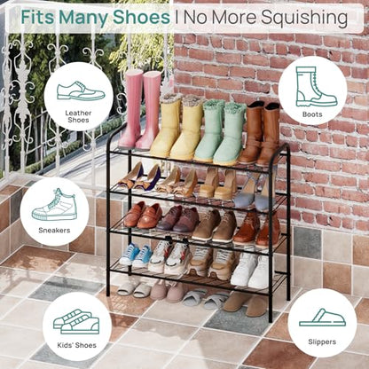 viewcare Shoe Rack for Closet, 4-Tier Long Shoe Rack for Entryway & Garage, Black Shoe Organizer Holds 12-16 Pairs, Sturdy Metal Construction - size: 4-Tier(Long)