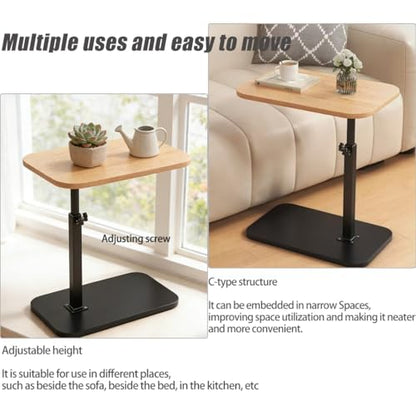 Pedestal Adjustable c Table for Small Spaces，C Shaped End Table Desktop can Turn 360° and the Height of the Sofa Small TV Tray Table Can be Adjusted for Couch - color: Wood and Black-height-adjustable Table-1pcs
