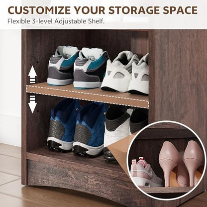Tall Shoe Cabinet 8-Tier with Adjustable Shelves, Espresso | Freestanding Shoes Organizer Cabinet for Entryway, Hallway, Living Room - color: Espresso
