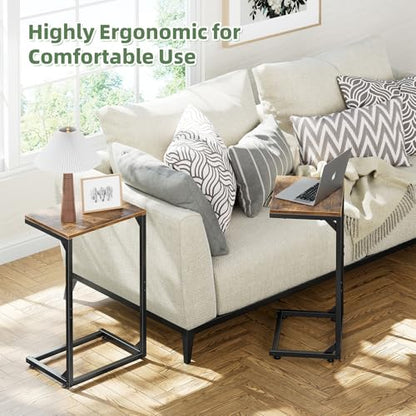 Simple Trending C Shaped Side Table, Small End Table Set of 2, TV Trays Sofa Couch Table for Living Room, Bedside, Rustic Brown - size: Wide Table Top Two-piece Set