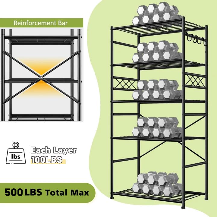 DurayLoly Storage Shelves 5 Tier Capacity,Metaling Shelving with Hooks,Heavy Duty Garage Shelves Unit with Leveling Feet,Wire Shelving for Pantry,Kitchen and Closet,23.6" W x 13.8" D x 72.4" H,500lbs - size: 23.6" W x 13.8" D x 72.4" H (5T)