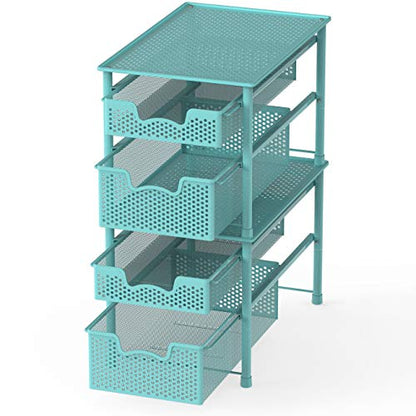 Simple Houseware Stackable 2 Tier Sliding Basket Organizer Drawer, Turquoise - color: Turquoise, size: 2-Tier