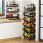 Metal Wire Baskets with Wheels, Stackable Storage Bins Kitchen Organizer Shelf 3-4-5-6 Tier Fruit Vegetable Cart Dishes Seasonal Rack Shelves for Garage, Pantry, Bathroom - size: 6 Tier without Slide Drawer
