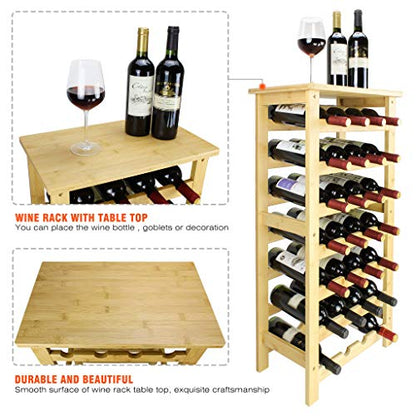 SMIBUY Bamboo Wine Rack, 28 Bottles Display Holder with Table Top, 7-Tier Free Standing Storage Shelves for Kitchen, Pantry, Cellar, Bar (Natural) - color: Natural