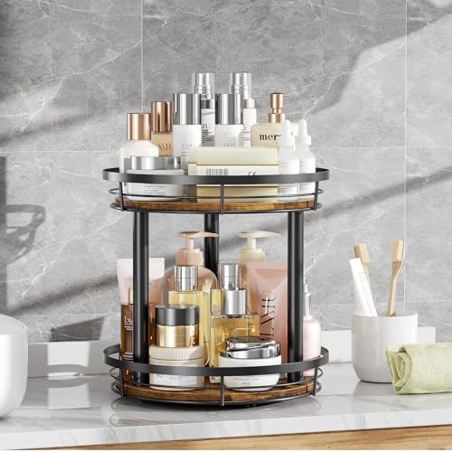 LAMU 12'' Wood Lazy Susan Spice Rack Organizer, 2 Tier Spice Organization for Cabinet, Countertop, Kitchen, Table Top, Pantry, Condiment and Seasoning Rack Organizer - size: 2 Tier 12 in