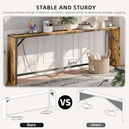 TIQLAB Sofa Table, 79''L x 9.1''W (1.2'' Thickness) Long Console Table Behind Couch, Entryway Table with Angled Metal Frame, Industrial Console Table, Rustic Brown - color: Rustic Brown, size: 79''L x 9.1''W x 31.5''H